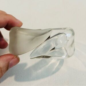 Awesome Vintage Clear and Frosted Hinged Lucite Bangle Clamper Bracelet